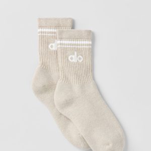 Unisex Half-Crew Throwback Sock - Oatmeal Heather/White