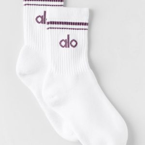 Unisex Half-Crew Throwback Sock - White/Plum Kiss