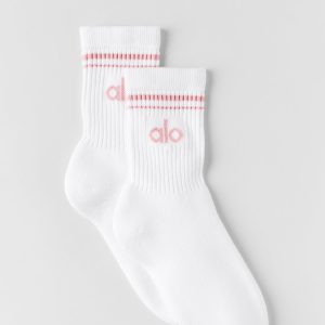 Unisex Half-Crew Throwback Sock - White/Vintage Pink