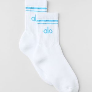 Unisex Half-Crew Throwback Sock - White/Azure Blue