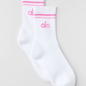 Unisex Half-Crew Throwback Sock - White/Paradise Pink