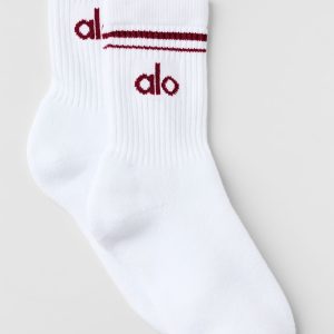 Unisex Half-Crew Throwback Sock - White/Summer Romance Red