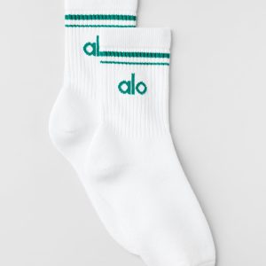 Unisex Half-Crew Throwback Sock - White/Emerald Isle