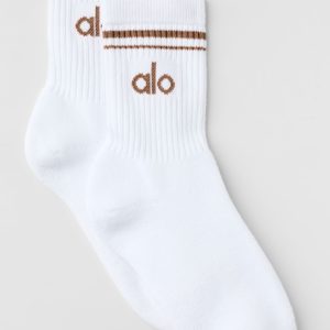 Unisex Half-Crew Throwback Sock - White/Sun Kissed Brown