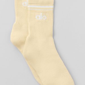Unisex Half-Crew Throwback Sock - Candlelight Yellow/White