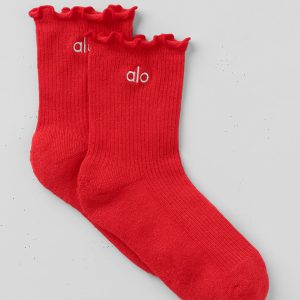 Women's Lettuce Edge Sock - Bright Red