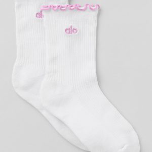 Women's Lettuce Edge Sock - White/Candy Heart Pink