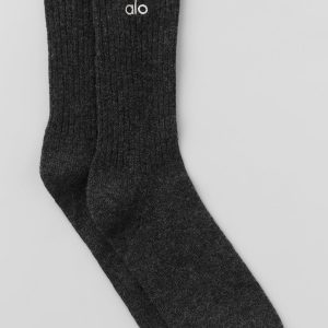 Unisex Wool Cashmere Light Frosted Sock - Dark Slate Grey/Ivory