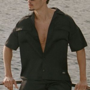 Satin Horizon Short Sleeve Button Up - Black