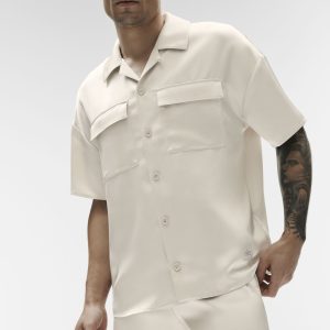 Satin Horizon Short Sleeve Button Up - Bone