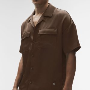 Satin Horizon Short Sleeve Button Up - Espresso