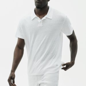 Linen Jersey Coastal Short Sleeve Polo - White