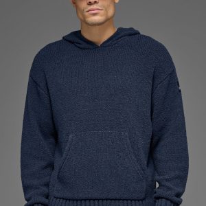 Textured Knit Hoodie - Navy