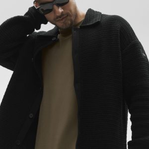 Shift Knit Button Up Long Sleeve - Black