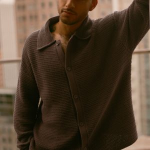 Shift Knit Button Up Long Sleeve - Espresso