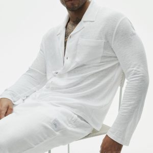 Linen Jersey Coastal Long Sleeve Button Up - White