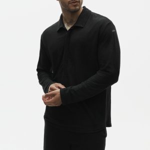 Linen Jersey Coastal Long Sleeve Pullover - Black