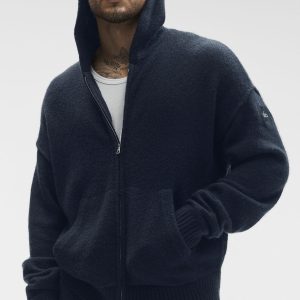 Wool Cashmere New Class Full Zip Hoodie - Navy