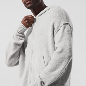 Wool Cashmere New Class Full Zip Hoodie - Pearl Grey Heather