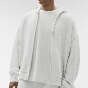 Wool Cashmere New Class Full Zip Hoodie - White Heather
