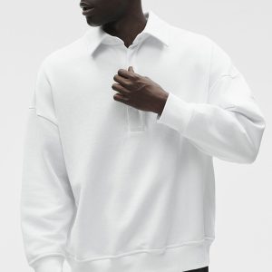 Take It Easy Long Sleeve Henley Pullover - White