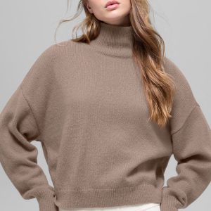 Wool Cashmere Cropped New Class Turtleneck Sweater - Chai Latte