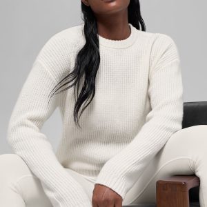 Wool Cashmere Ribbed Noble Crewneck Sweater - Ivory
