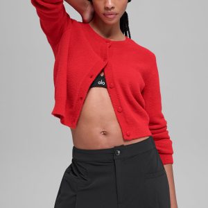 Snuggle Up Sweater Cropped Cardigan - Bright Red