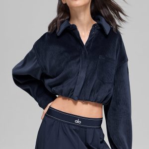 Ribbed Velour Cropped Mountain Side Jacket - Navy