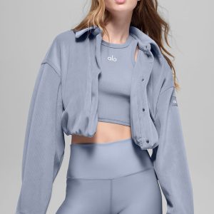 Ribbed Velour Cropped Mountain Side Jacket - Winter Frost