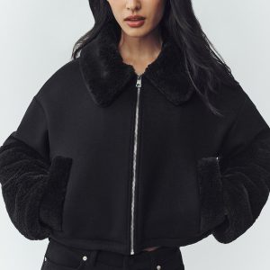 Wool Blend Nightfall Bomber - Black