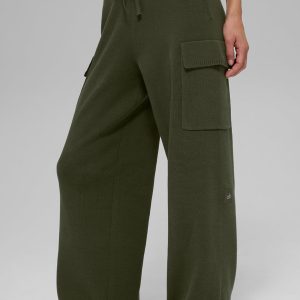 Scholar Knit High-Waist Cargo Pant - Green Olive