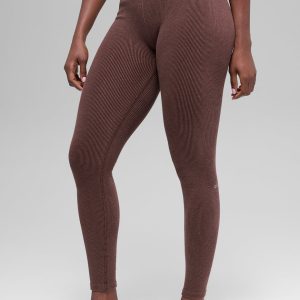 Seamless High-Waist Two Tone Rib Legging - Brownstone Heather