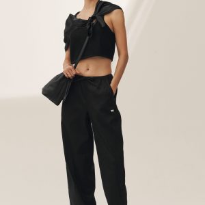 Linen Blend Riviera Wide Leg Pant - Black