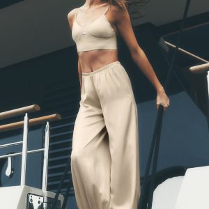 Silk Blend High-Waist Radiance Pant - Sandy Beige